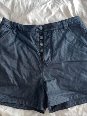 Free people Black Faux Leather Button-Front Shorts